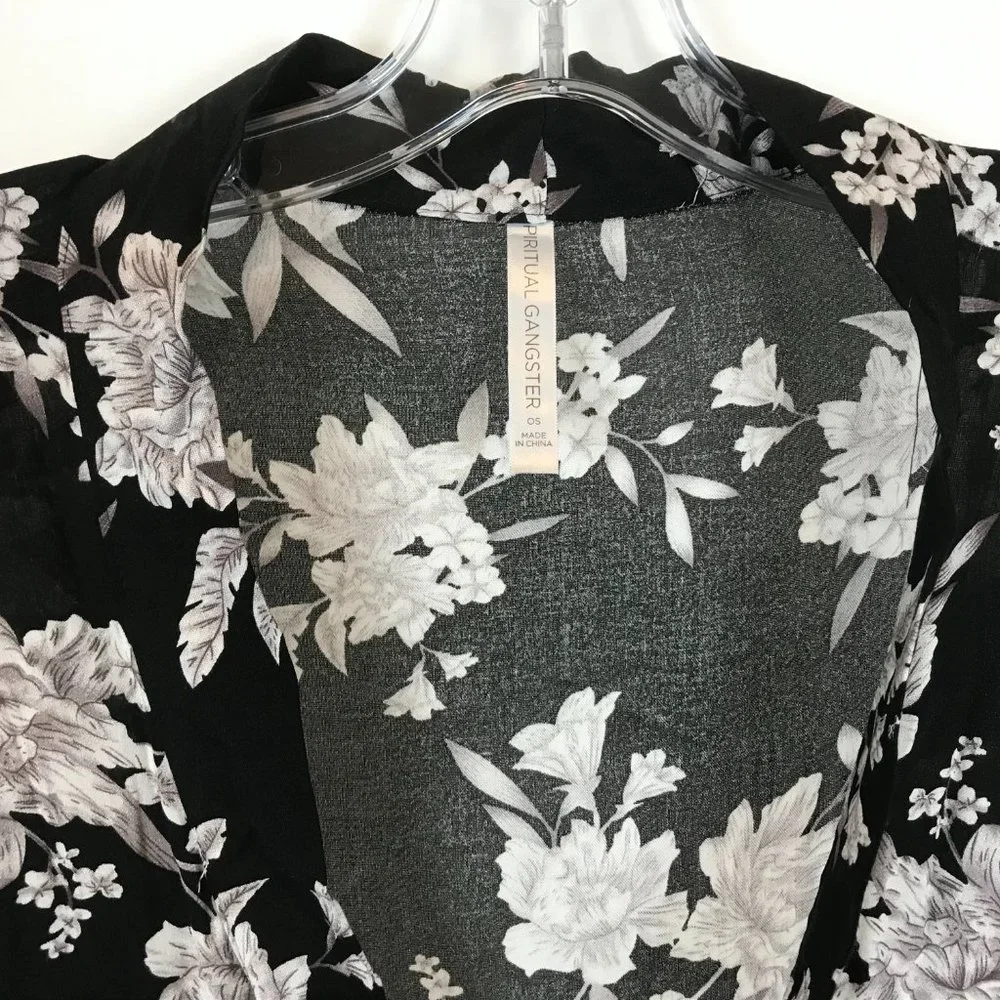 Womens One Size Spiritual Gangster Kimono Floral Print Cardigan Cover Up